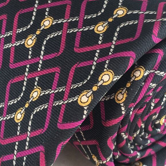 HENRY GRETHEL BLACK BURGUNDY GOLD WHITE ALL SILK TIE0 - Picture 11 of 11